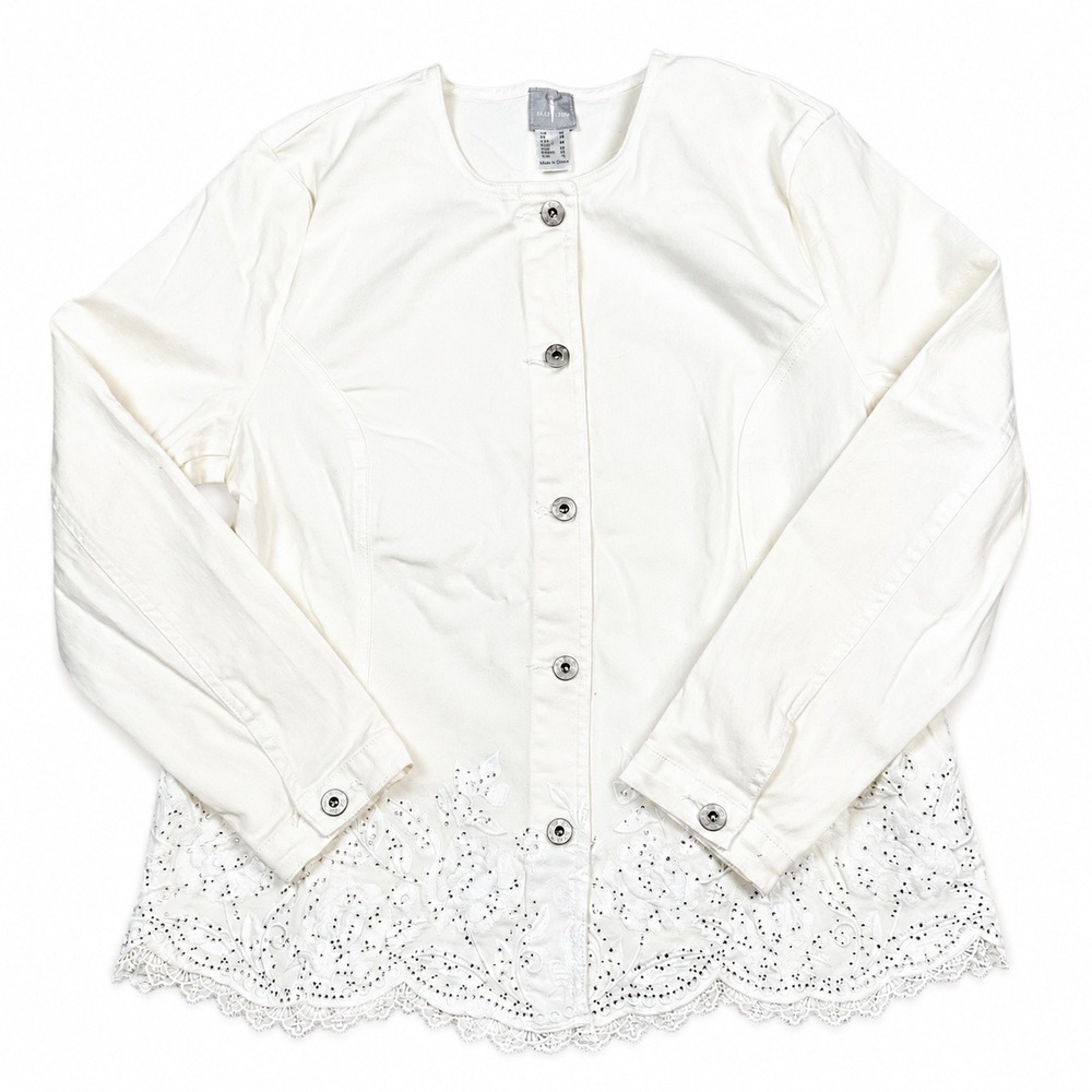 Fair Lady Jacket Womens 12 White Cotton Eyelet Lace Embroidered Church Cottage